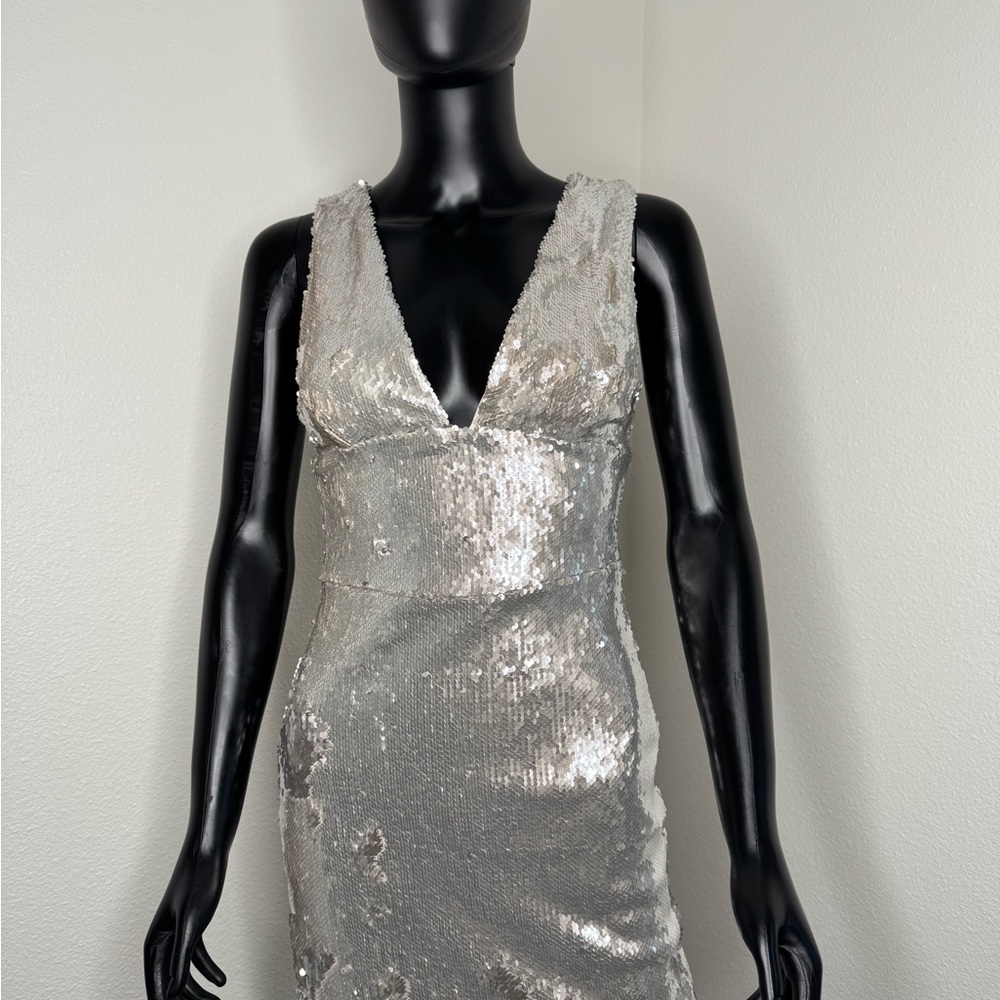 Zara Silver Sequin Backless Dress